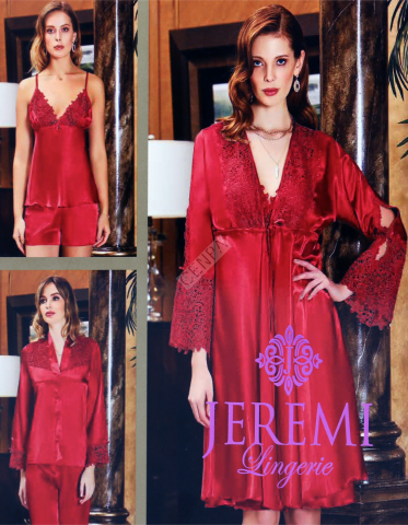 Jeremi 481 Kadın Dantelli 6 'lı Gecelik Seti Bordo