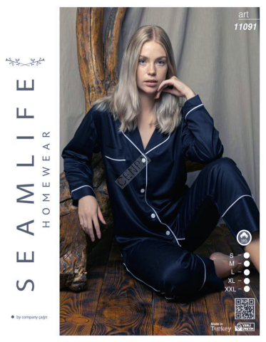 Seamlife  Kadın Dokuma Pijama Takımı-Lacivert