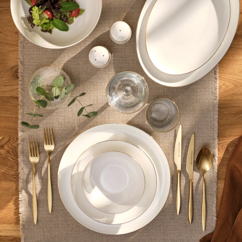 Emsan Gali Fine Bone 59 Parça 12 Kişilik Yemek Takımı Yuvarlak Gold-2580