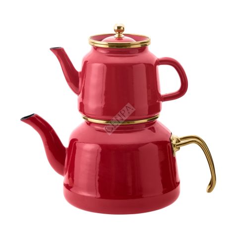 Emsan Troy Maxi İndüksiyon Tabanlı Emaye Çaydanlık Takımı Kırmızı-0049