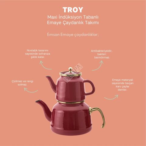 Emsan Troy Maxi İndüksiyon Tabanlı Emaye Çaydanlık Takımı Siyah-0050