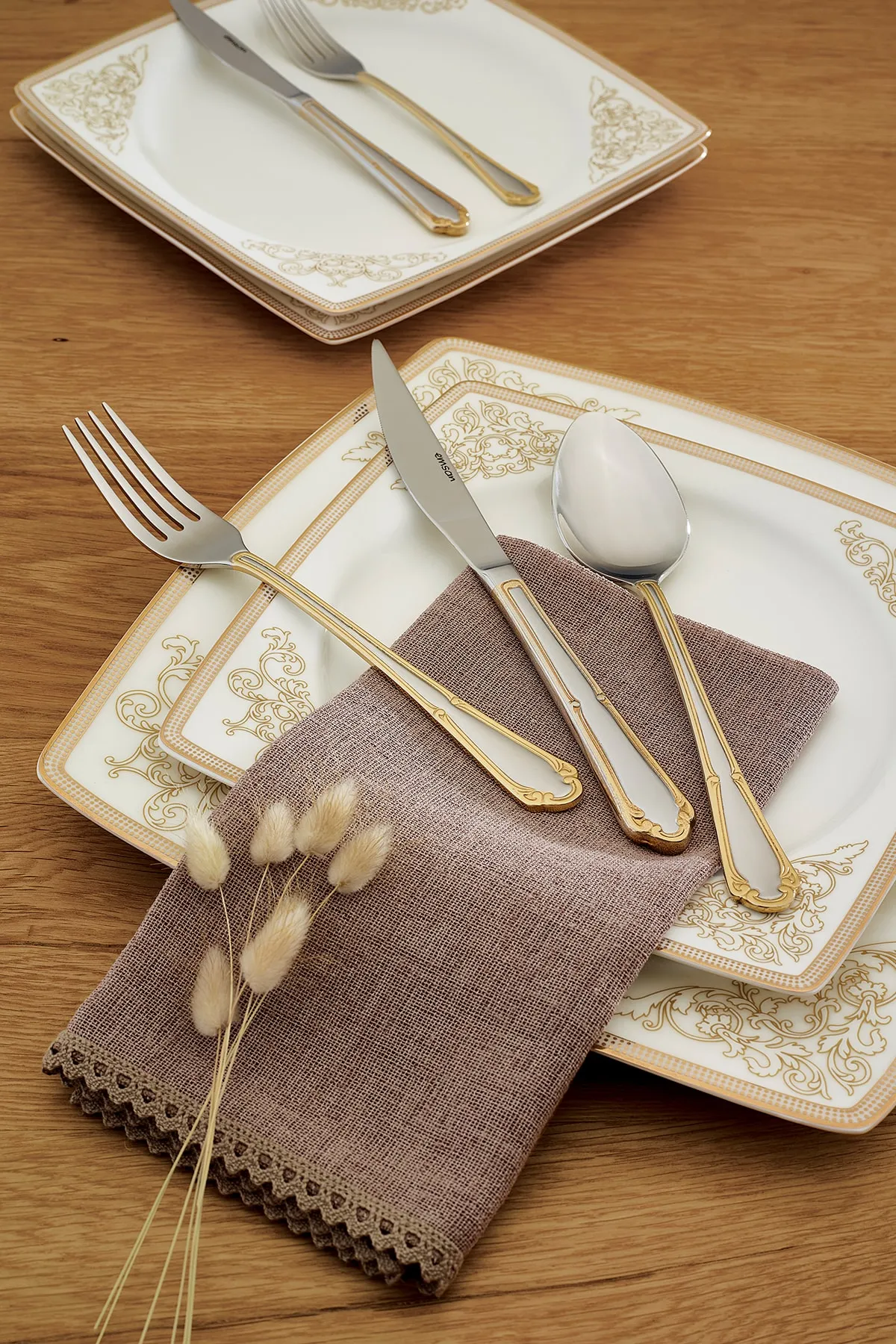 Emsan Elegance Göksu Gold 84 Parça 12 Kişilik Lüks Kutulu Çatal Kaşık Bıçak Takımı-0212