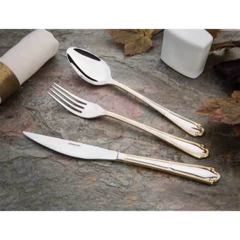 Emsan Elegance Göksu Gold 84 Parça 12 Kişilik Lüks Kutulu Çatal Kaşık Bıçak Takımı-0212