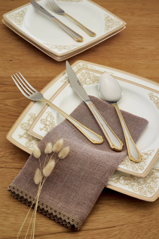 Emsan Elegance Göksu Gold 84 Parça 12 Kişilik Lüks Kutulu Çatal Kaşık Bıçak Takımı-0212