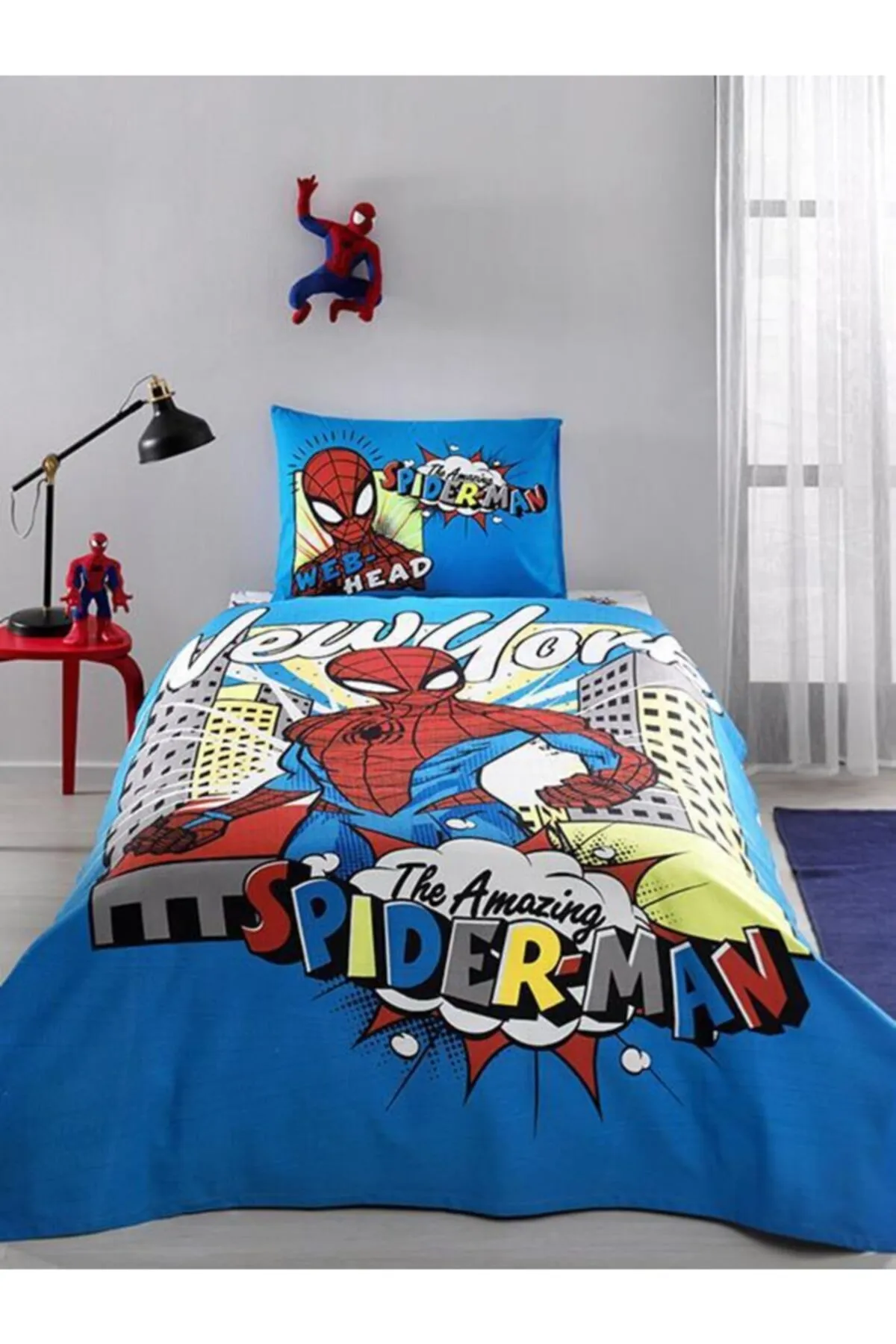 Özdilek Spiderman Wall Tek Kişilik Disney Lisanslı Lastikli Fitted Çarşaf Çocuk Pike Takımı
