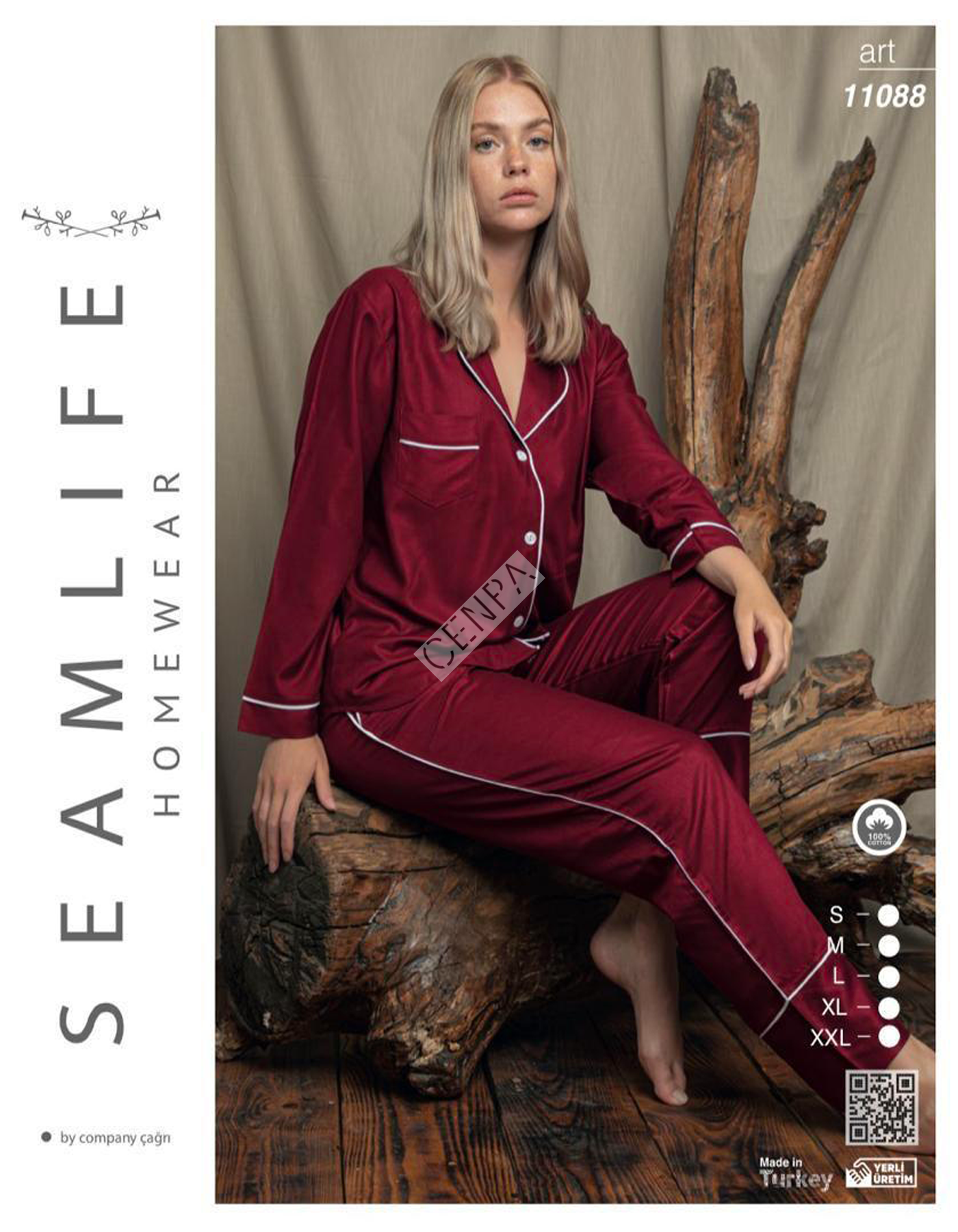 Seamlife  Kadın Dokuma Pijama Takımı-Bordo