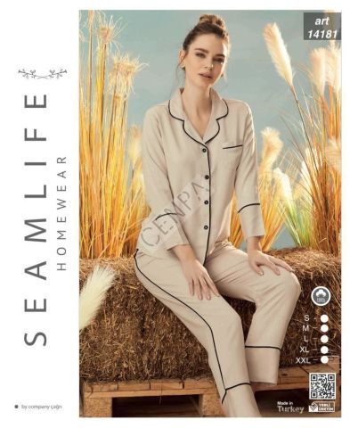 Seamlife  Kadın Dokuma Pijama Takımı-Bej