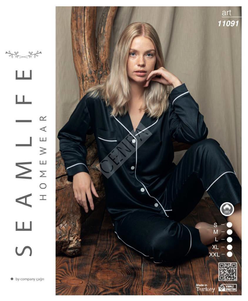 Seamlife  Kadın Dokuma Pijama Takımı-Siyah
