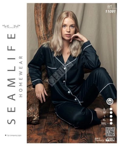 Seamlife  Kadın Dokuma Pijama Takımı-Siyah