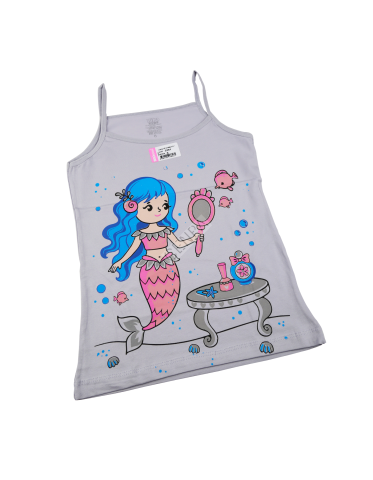 Biyokids Kız Çocuk İp Askılı 6-7 yaş Gri Renkli Baskılı Atlet