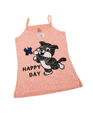 Biyokids Kız Çocuk İp Askılı 8-9 yaş Turuncu kedi Renkli Baskılı Atlet
