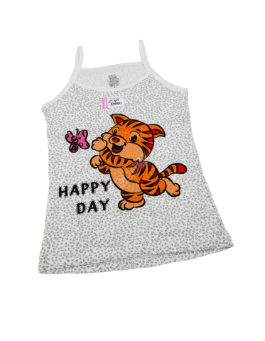Biyokids Kız Çocuk İp Askılı 8-9 yaş Gri kedi Renkli Baskılı Atlet