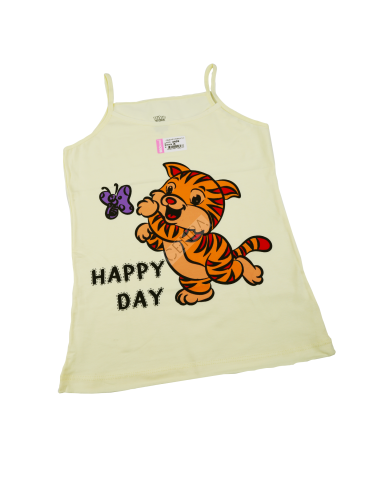 Biyokids Kız Çocuk İp Askılı 8-9 yaş Sarı kedi Renkli Baskılı Atlet