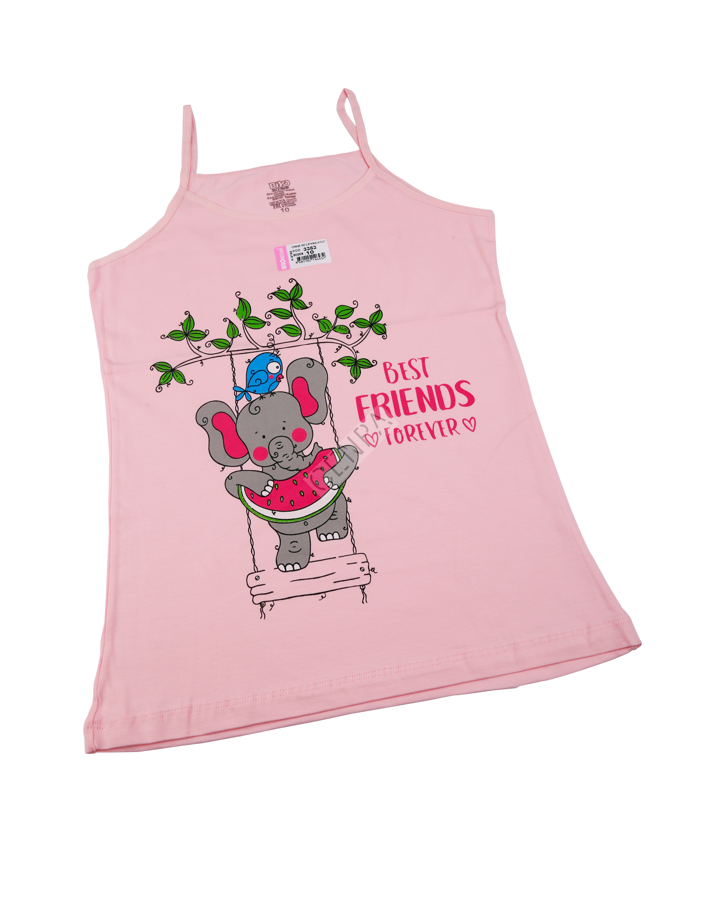 Biyokids Kız Çocuk İp Askılı 10-11 yaş Pembe Renkli Baskılı Atlet
