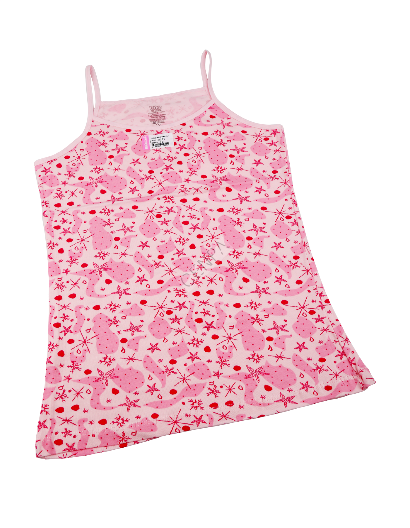 Biyokids Kız Çocuk İp Askılı 12-13 yaş Pembe Desenli Renkli Baskılı Atlet