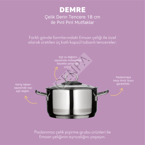 Emsan Demre Çelik Derin Tencere 18 cm-6029