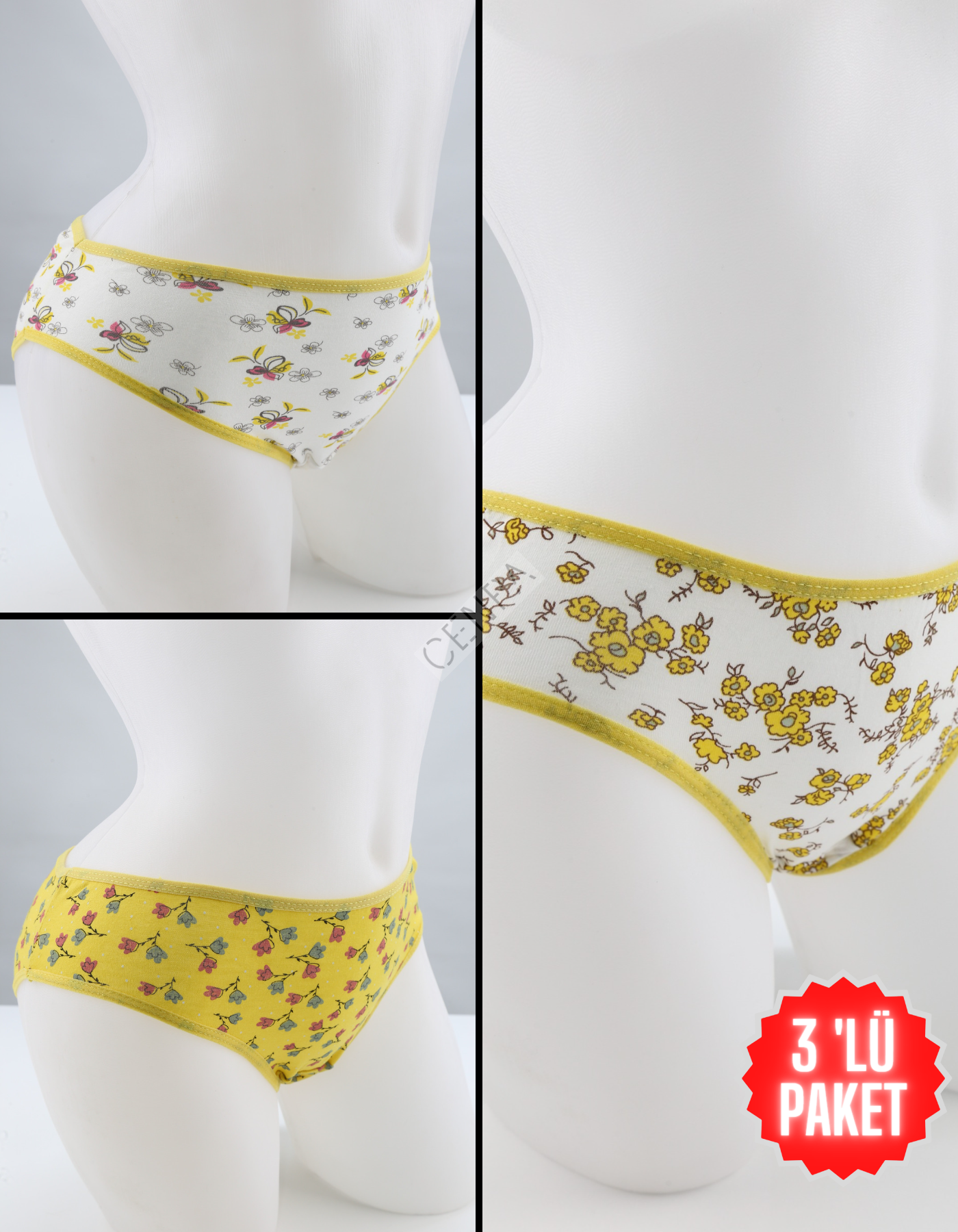 Ella west Bayan 3 'lü Paket Pamuklu Slip Sarı