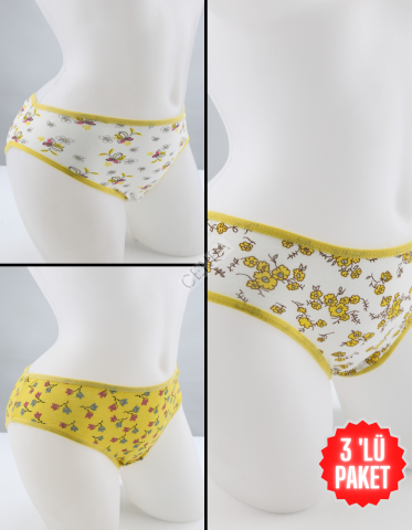 Ella west Bayan 3 'lü Paket Pamuklu Slip Sarı