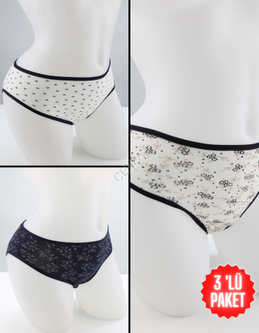 Ella west Bayan 3 'lü Paket Pamuklu Slip Lacivert