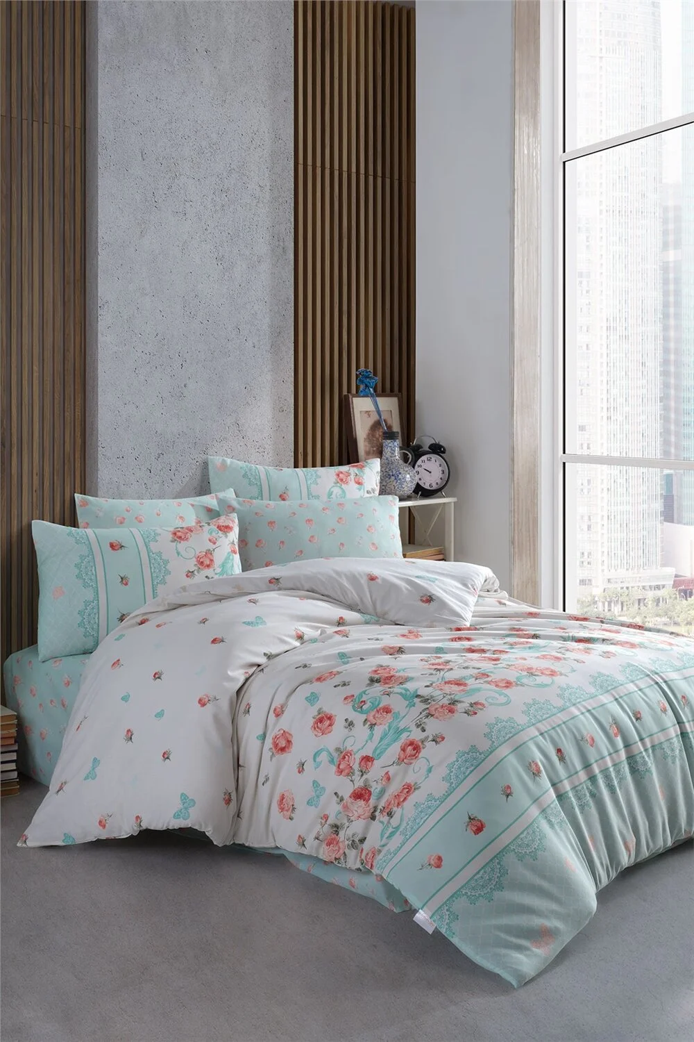 İyi Geceler İstanbul Cotton Life Çift Kişilik Nevresim Takımı - Rose Mint