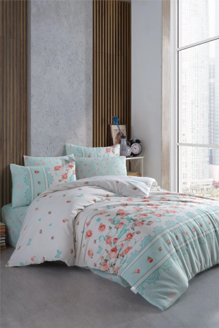 İyi Geceler İstanbul Cotton Life Çift Kişilik Nevresim Takımı - Rose Mint