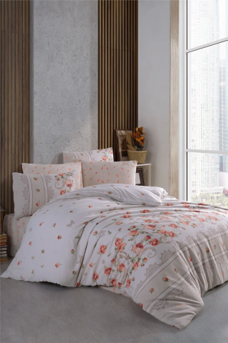 İyi Geceler İstanbul Cotton Life Çift Kişilik Nevresim Takımı - Rose Kahve