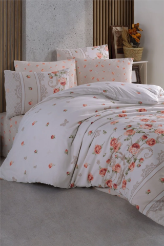 İyi Geceler İstanbul Cotton Life Çift Kişilik Nevresim Takımı - Rose Kahve