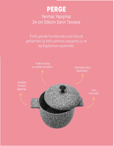Emsan Perge Döküm Derin Tencere 24 cm-0604