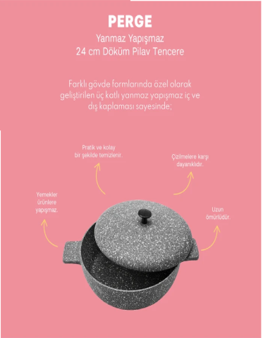 Emsan Perge Döküm Pilav Tencere 24 cm-0605