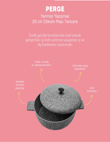 Emsan Perge Döküm Pilav Tencere 26 cm-0606