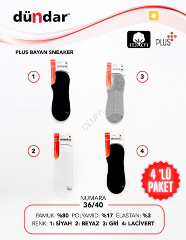 Dündar Bayan Sneaker Çorap 4 'lü Paket