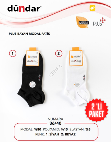 Dündar Bayan Modal Patik Çorap 2 'li Paket