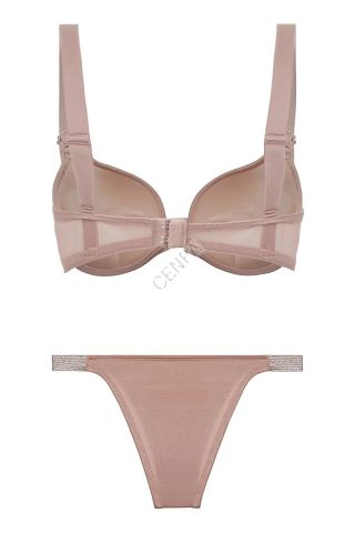 Cansoy Diva Destekli Double Push Up Taşlı Pudra Sütyen Takımı -663