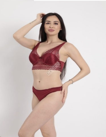 Arona Yarım Destekli Fille Modelli Bordo Sütyen Takımı-G341