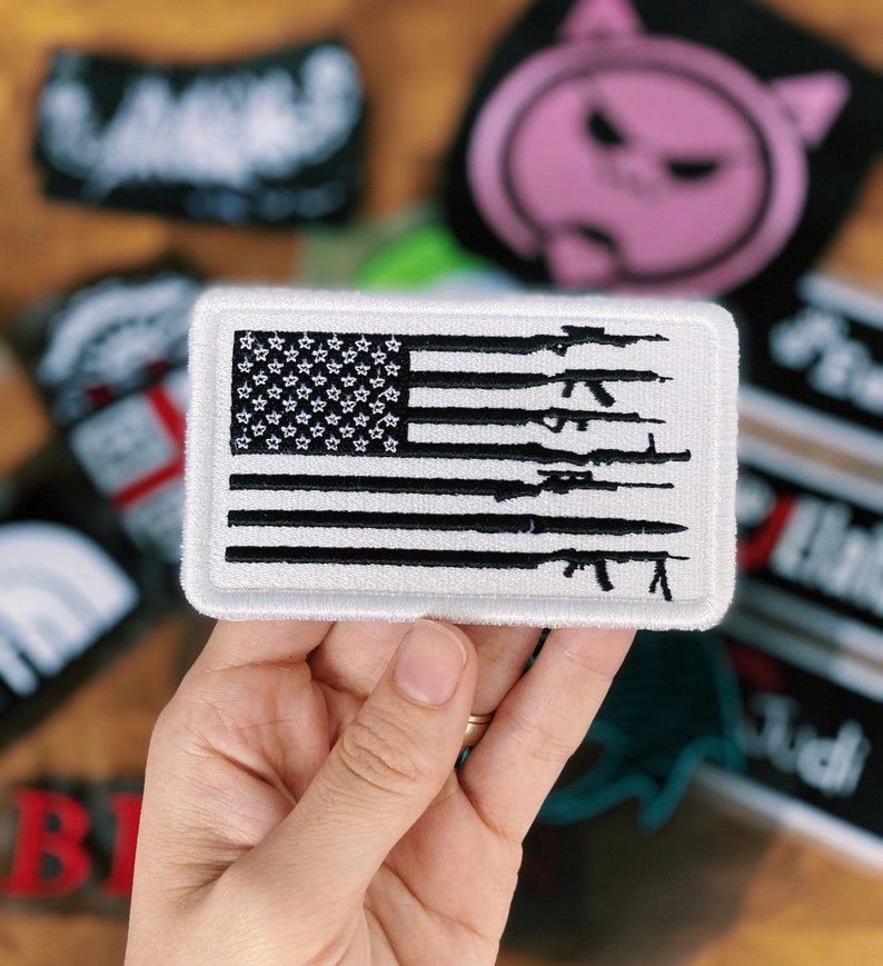 Siyah Beyaz - ABD Bayrak - Flag - Nakış arma - Velcro patch - Cırtlı yama