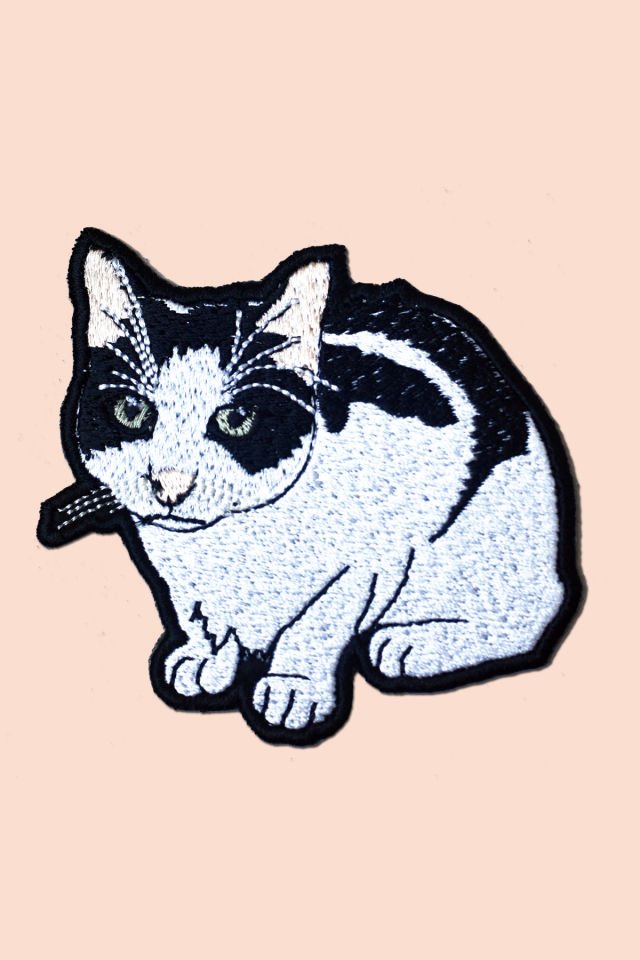 KEDİ - MİSKİN (Siyah-Beyaz) - Yapışkan nakışlı arma, patch, yama, aksesuar