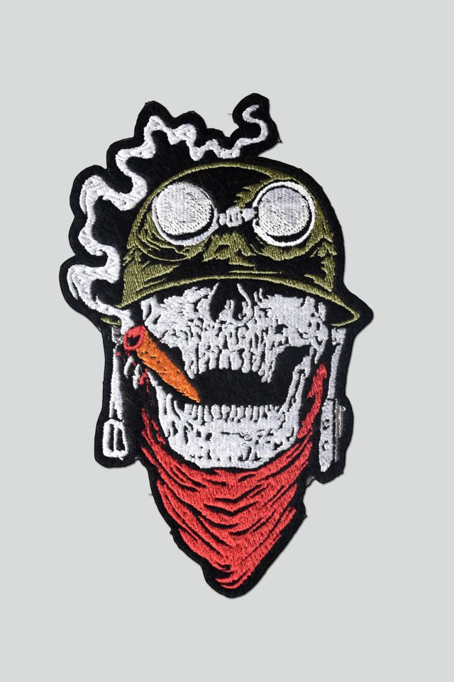 Puro içen Motorcu Asker / KURU KAFA, nakış, patch, yapışkanlı yama, ceket arma,