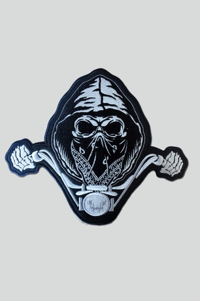 GRİ - Kuru Kafa MOTORCU ARMASI, nakış, sırt arma, patch, yapışkanlı yama, ceket arma