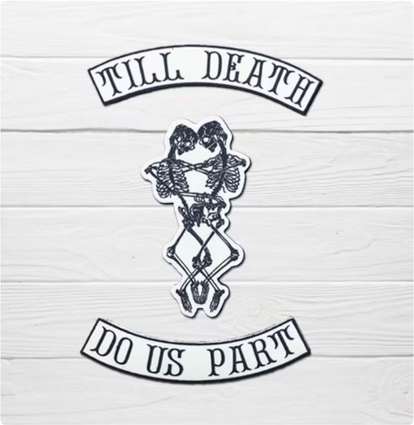 Beyaz Keçe, Till Death, Sarılan İskeletler, Sonsuz Aşk Temalı Nakışlı Yapışkan Arma, Ceket