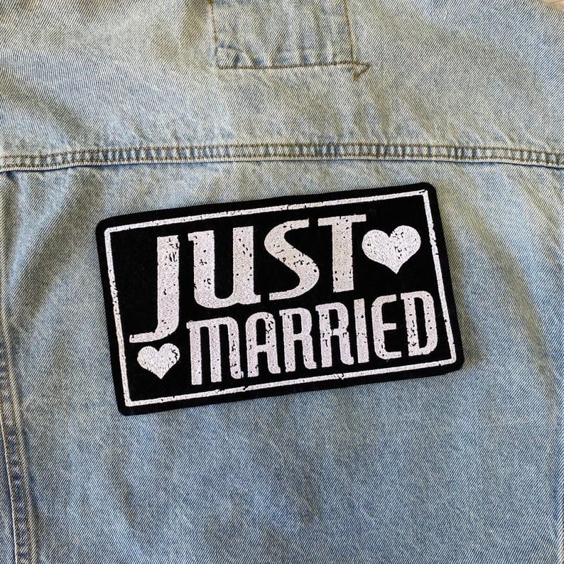 Just  Married Sırt için Siyah Keçe Nakışlı Yapışkan Arma / Patch / Yama