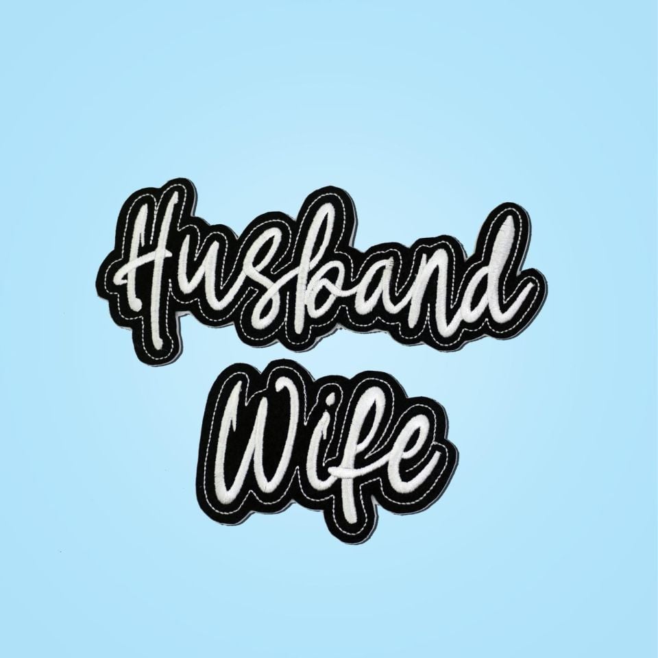 SİYAH KEÇE (2'li set) Husband ve Wife (Karı-koca) Nakışlı Yapışkan Arma / Patch / Yama