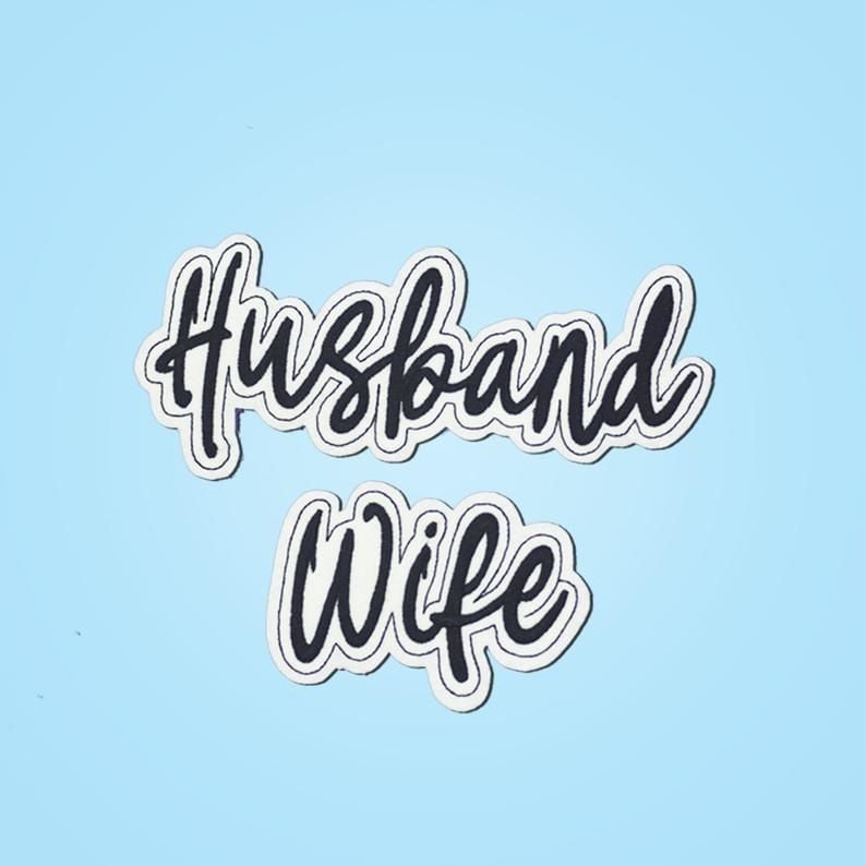 BEYAZ KEÇE (2'li set) Husband ve Wife (Karı-koca) Nakışlı Yapışkan Arma / Patch / Yama