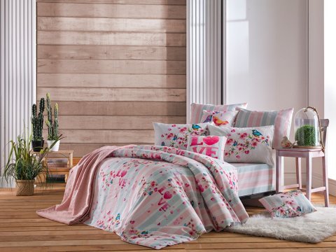 Poly Cotton Love Flover Nevresim Takımı