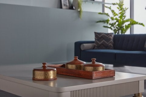 Dekoratif Pirinç Ahşap Kapaklı Aksesuar