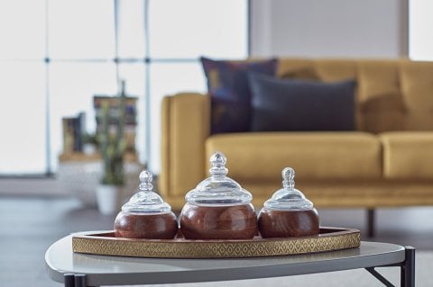 Dekoratif Cam Kapaklı  Aksesuar 3 Lü