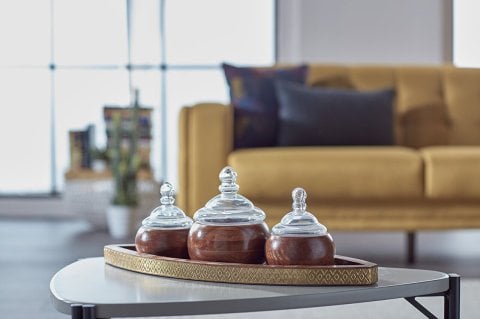 Dekoratif Cam Kapaklı  Aksesuar 3 Lü
