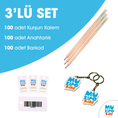 Muzipo Kids 3lü Eko Paket (100 kalem, 100 barkod, 100 anahtarlık)