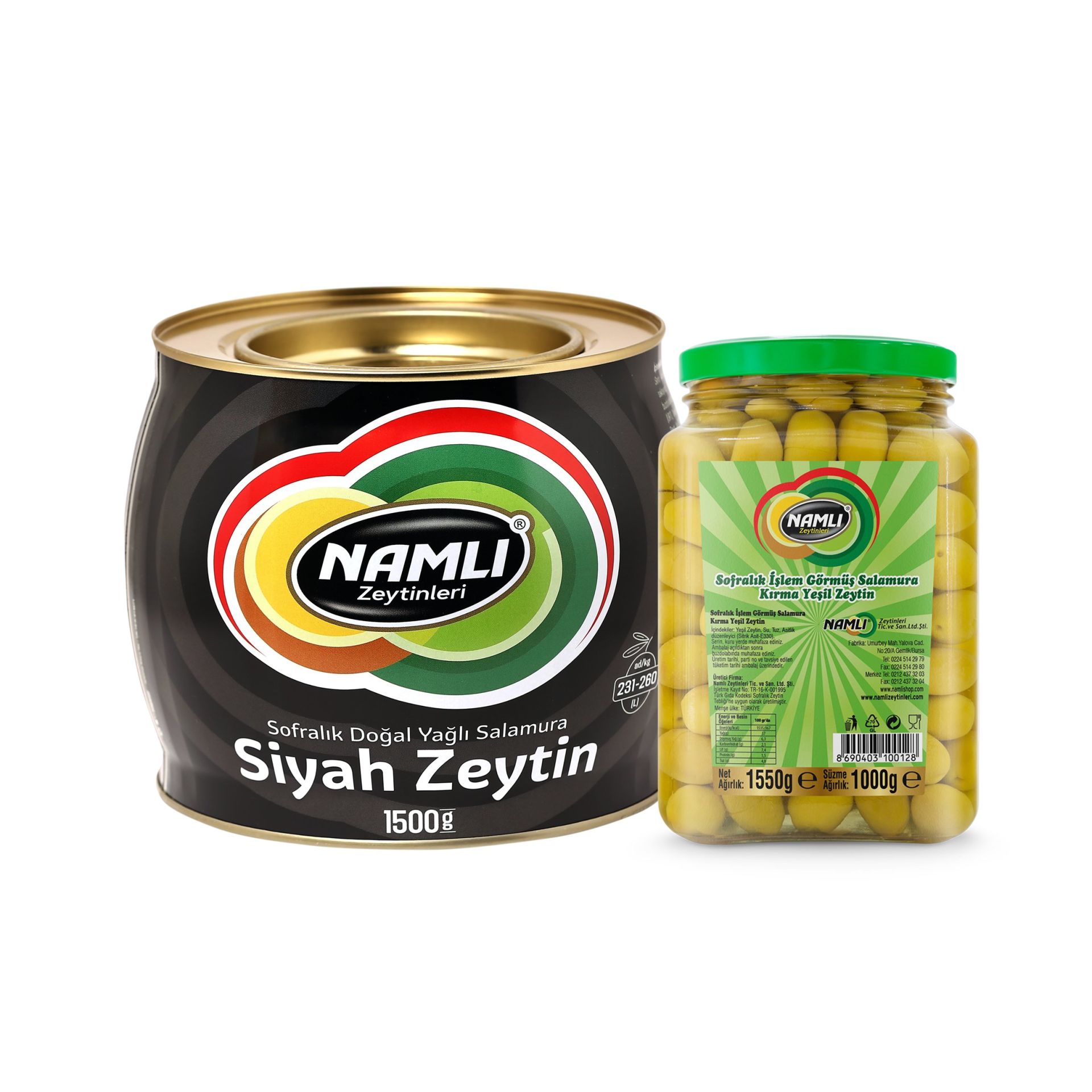 Siyah Fıçı Salamura Siyah Zeytin + Domat Kırma Yeşil Zeytin -1500 gr