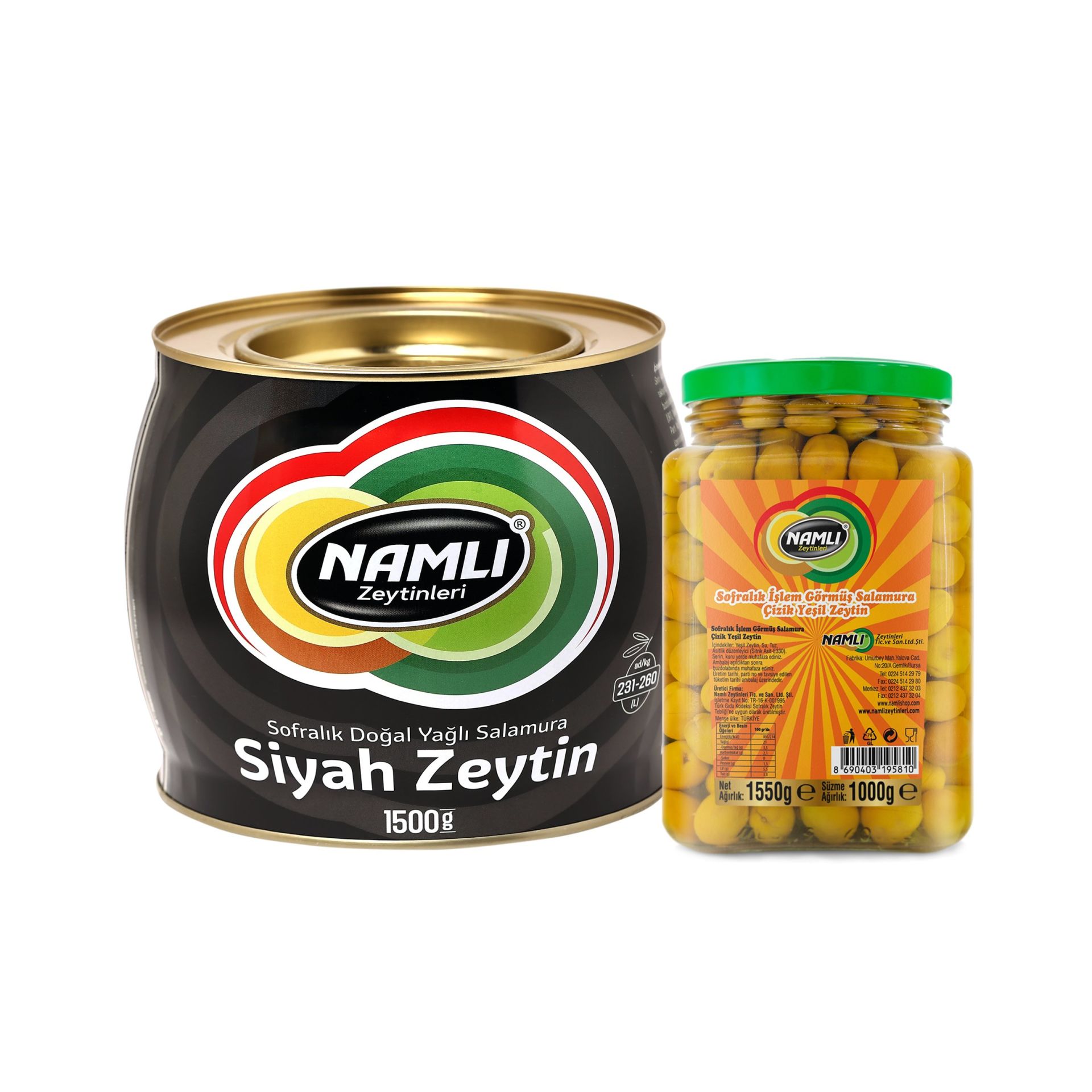 Siyah Fıçı Salamura Siyah Zeytin + Edremit Çizik Yeşil Zeytin -1500 gr