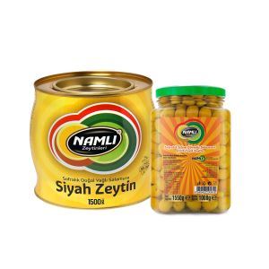 Sarı Fıçı Salamura Siyah Zeytin + Edremit Çizik Yeşil Zeytin -1500 gr